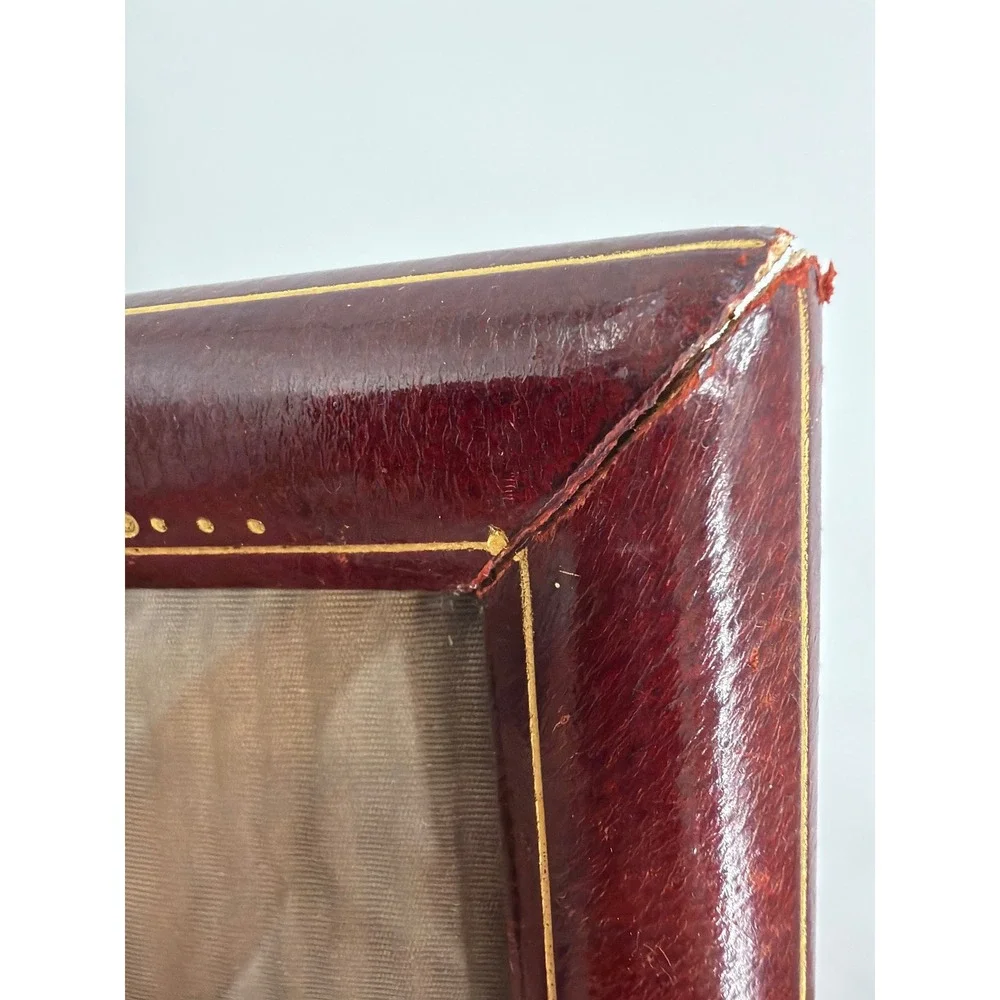 Vtg A Grispigni Roma Italian Leather Picture Frame Burgundy Gold Gilt Tooled 4x6